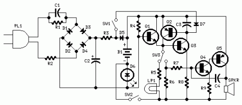 Emergency Light & Alarm-Circuit diagram