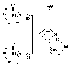 FET Audio Mixer-Circuit diagram