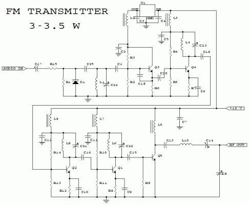 3W FM Transmitter-Circuit diagram