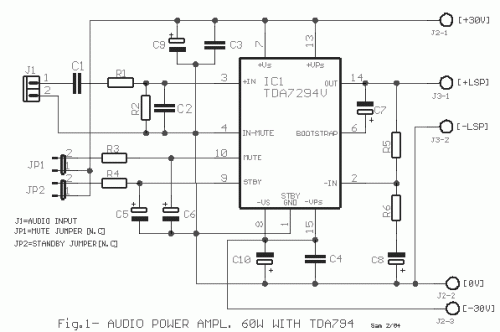 Audio Power Amplifier 60w With Tda7294 Circuit Diagram And Instructions