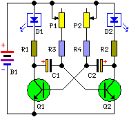 Two Flashing LEDs Circuit Schematic