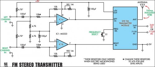 Quality Stereo Wireless Microphone or Audio Link circuit diagram