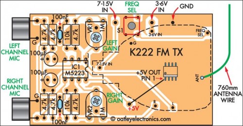 Quality Stereo Wireless Microphone or Audio Link pcb parts layout