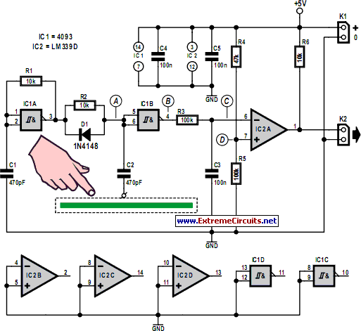 Simple Capacitive Touch Sensor circuit diagram and instructions